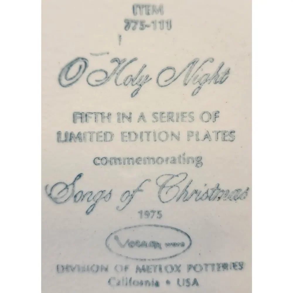 Vernon Ware Metlox 1975 Christmas Plate 